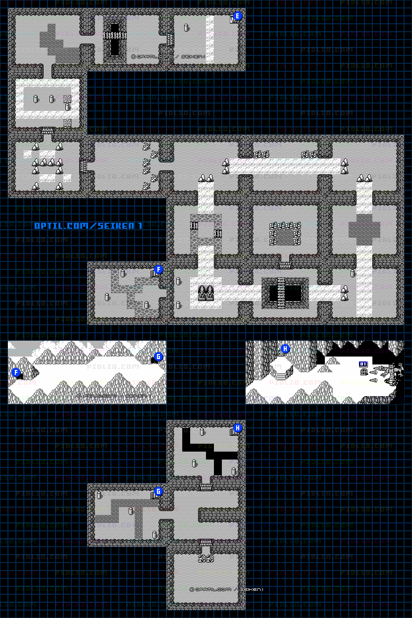 雪原の洞窟・4階のマップ画像 ／ GB版聖剣伝説1攻略 ─ pidlio.com