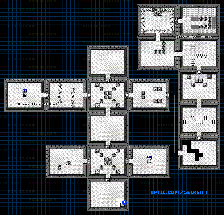 遺跡の洞窟・地下2階のマップ画像 ／ GB版聖剣伝説1攻略 ─ pidlio.com